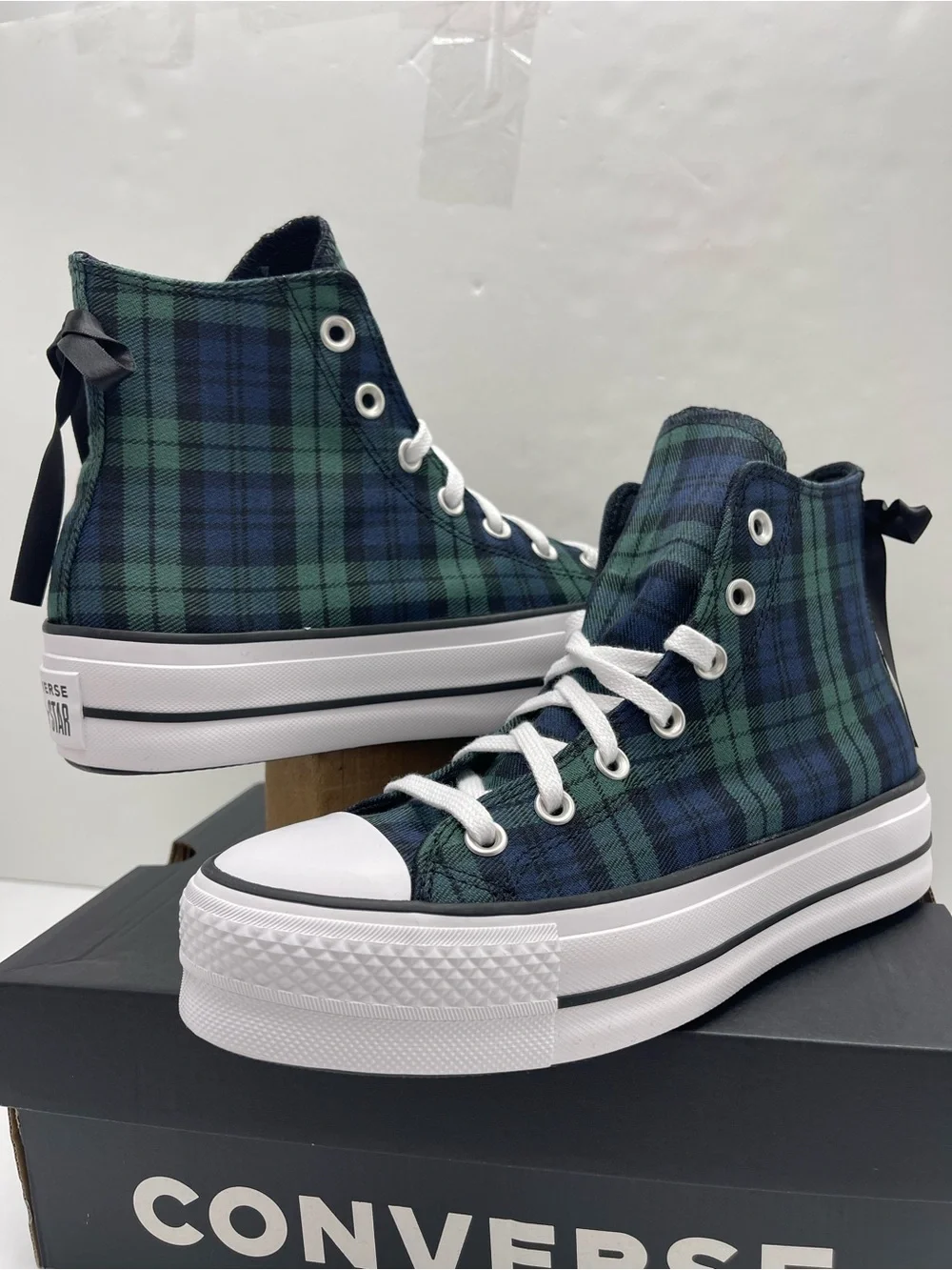 Converse A13879C CTAS LIFT HI NAVY/BLACK/WHITE Platform Sneakers Plaid